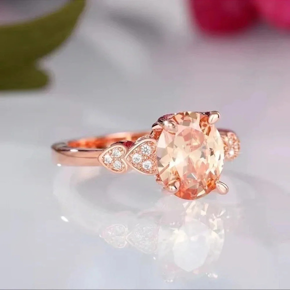 Elegant Rose Gold Morganite and Zircon Ring - Picture 6 of 6